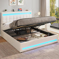 Letto AOGLLATI, matrimoniale, Beige, 180 × 200 cm, lino, con contenitore, regolabile, con illuminazione LED, con porta USB, per camera da letto