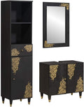 vidaXL Set di mobili da bagno, 62 × 33 × 58 cm, 38 × 33,5 × 160 cm, 3 pezzi, Nero, legno, per bagno