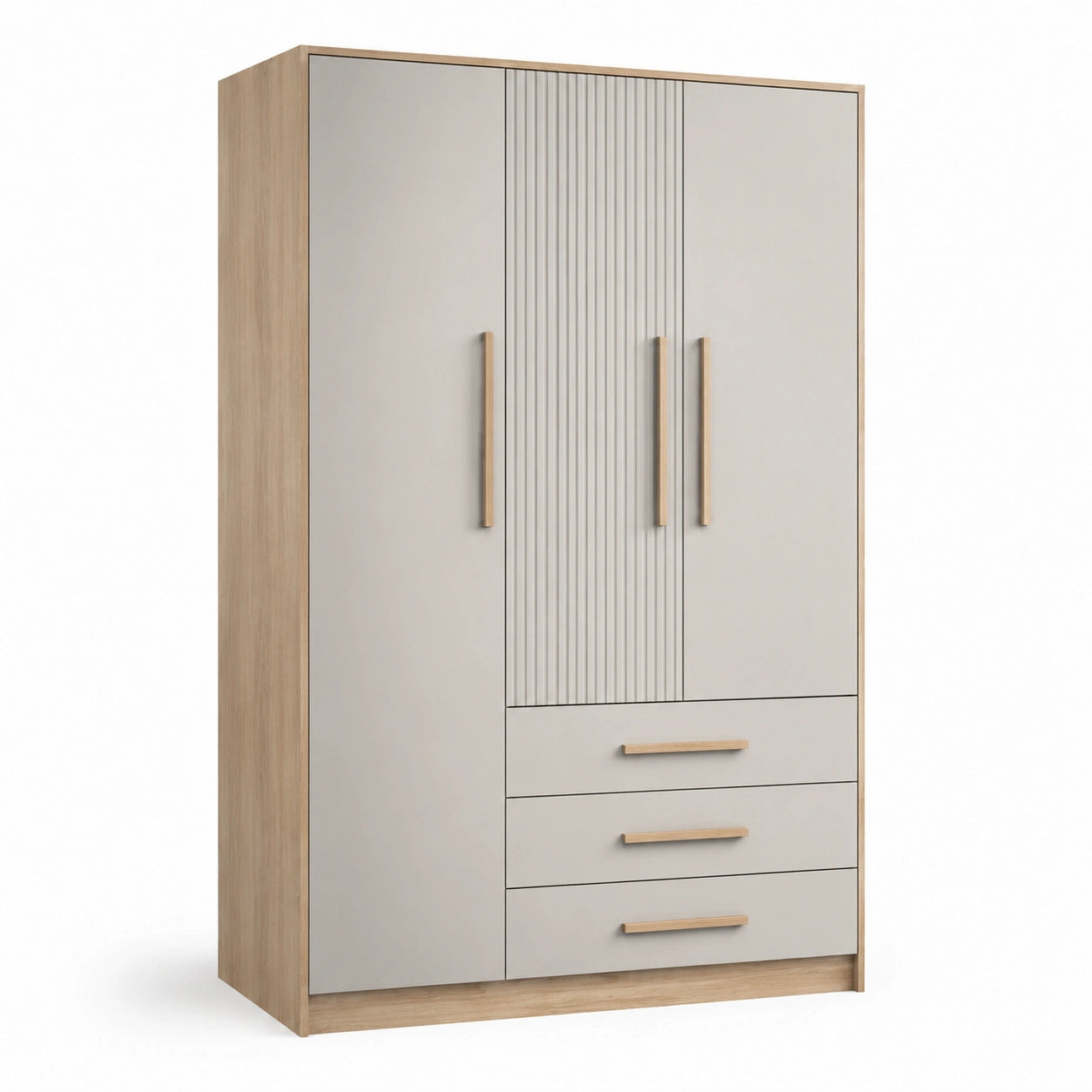 Armadio in legno e MDF con 3 ante e 3 cassetti