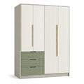 Armadio in legno con ante e cassetti bianco e verde 180x60x200 cm