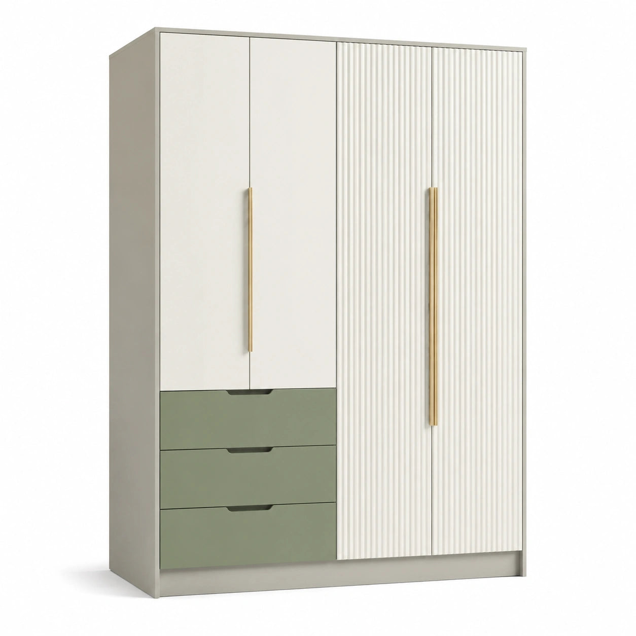 Armadio in legno con ante e cassetti bianco e verde 180x60x200 cm
