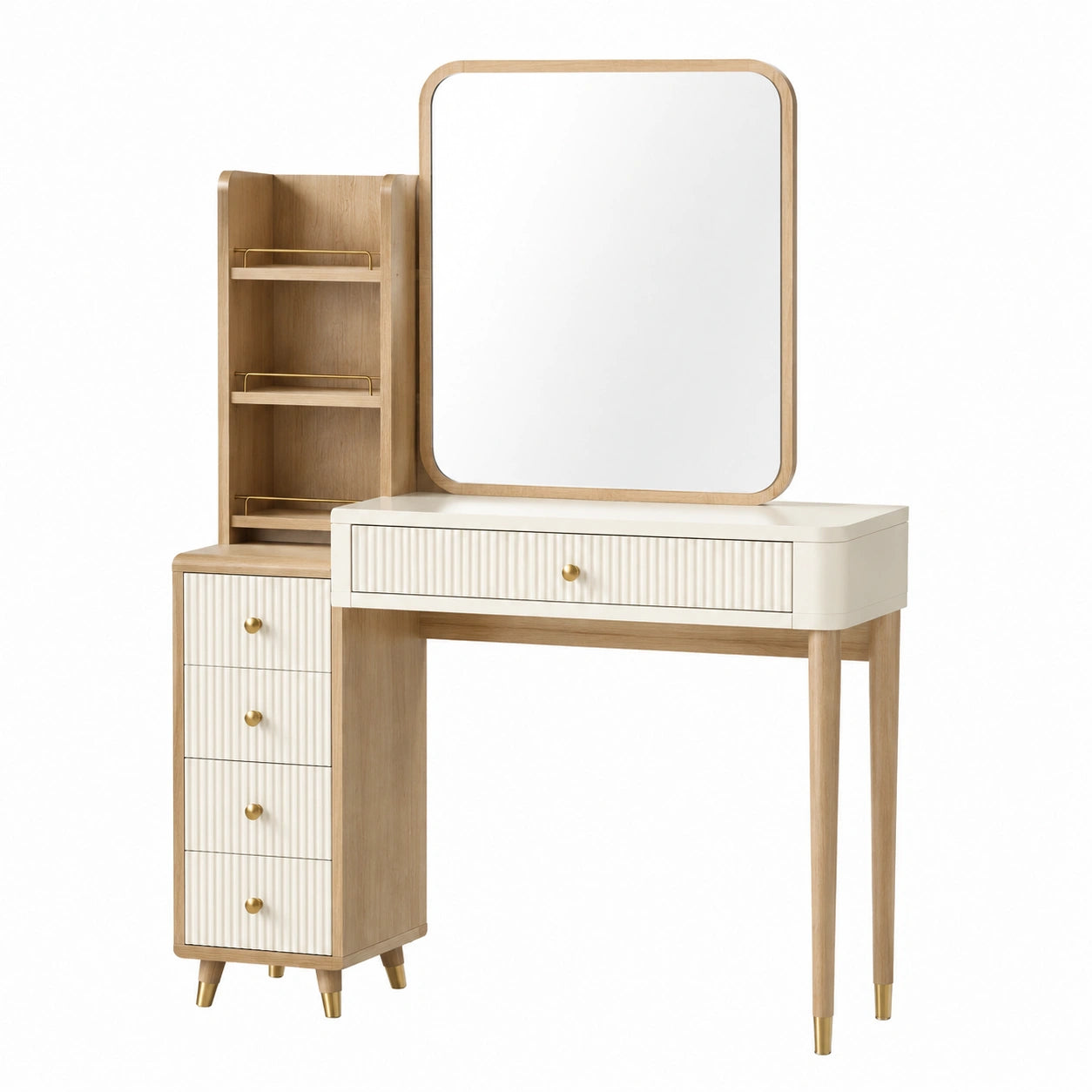 Toeletta in Legno con Specchio Triplo e Nove Cassetti