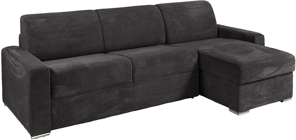 Vente-unique CALITO Divano letto angolare reversibile 5 posti, Grigio antracite, velluto a coste, letto 140 cm, materasso 14 cm