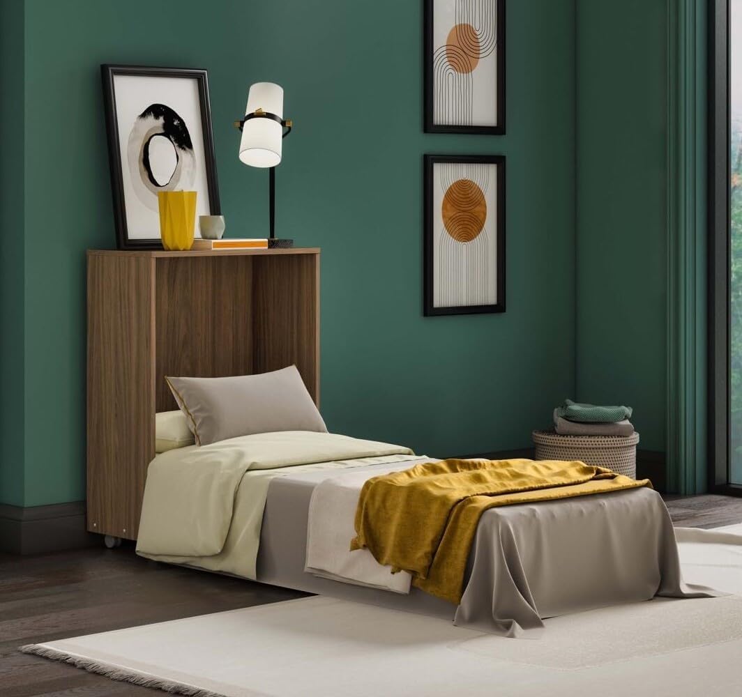 Letto a parete, 190 × 80 × 10 cm, Noce, pieghevole, materasso incluso, ortopedico, per camera da letto