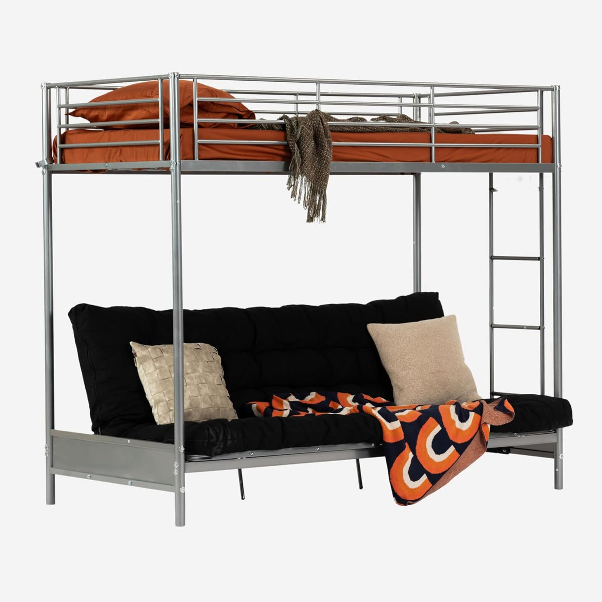 Letto a castello meublescosy, trasformabile, con rete a doghe, 90 × 190 cm, Grigio, metallo, per camera da letto