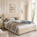 Letto JiaOyu, 160 × 200 cm, Beige, matrimoniale, con rete a doghe, imbottito, velluto, con testiera, materasso non incluso, per camera da letto