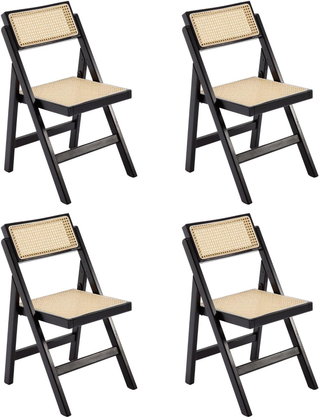 chairus Set di sedie da pranzo, 4 sedie, Nero, legno, rattan, pieghevole