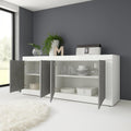 Credenza Dmora, 207 × 43 × 86 cm, Bianco, 2 ripiani, 4 ante, per soggiorno
