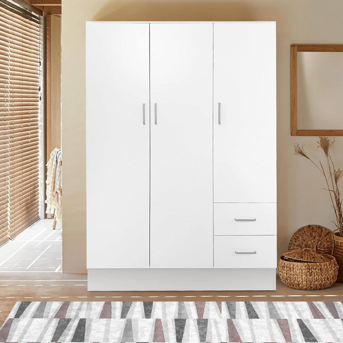 Armadio Bissolo Casa, 3 ante, 2 cassetti, Bianco, 120 × 50 × 170 cm, per camera da letto
