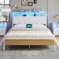 Struttura letto Brinlawb, CA 2, 140 × 190 cm, Bianco, matrimoniale, con illuminazione LED, con porta USB, imbottito, con testiera, con pediera