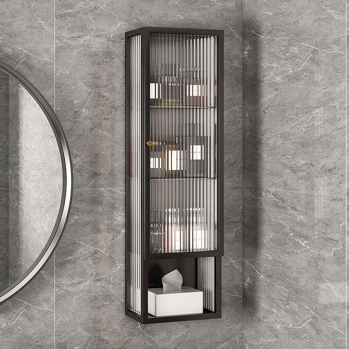 Mobile da bagno TUPAFJU, Nero, 3 ripiani, vetro, per bagno