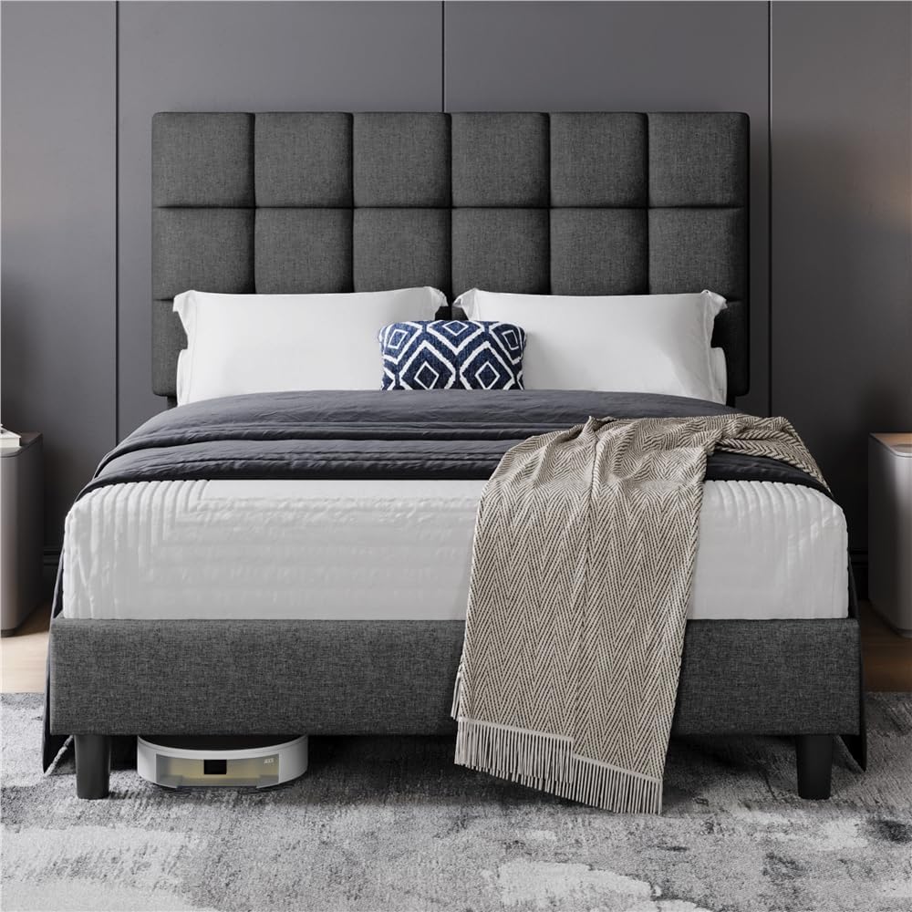 Letto Yaheetech, matrimoniale, legno, con testiera, imbottito, per camera da letto
