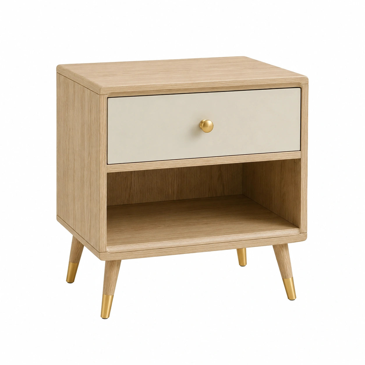 Comodino in Legno con Cassetto e Ripiano Aperto Quercia