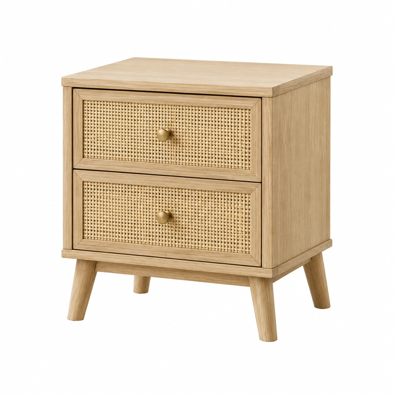 Comodino in Legno con Cassetti di Rattan 50x40x60 cm Naturale