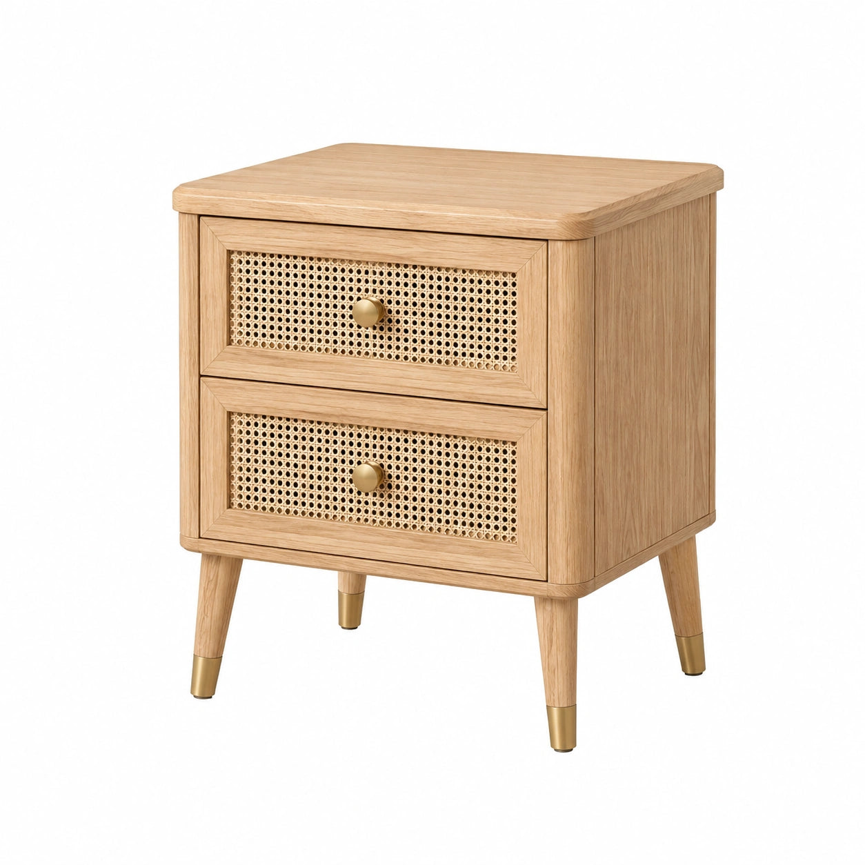 Comodino in legno e rattan con due cassetti 40x30x55 cm
