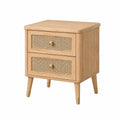 Comodino in legno e rattan con due cassetti 40x30x55 cm