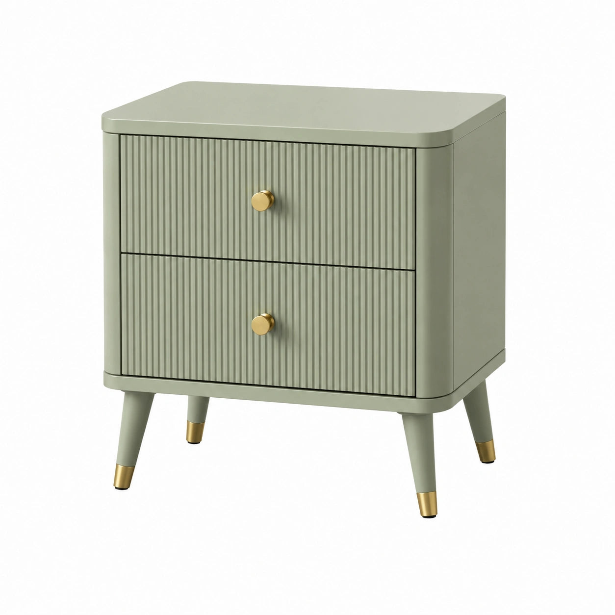 Comodino a 2 cassetti in legno e metallo verde