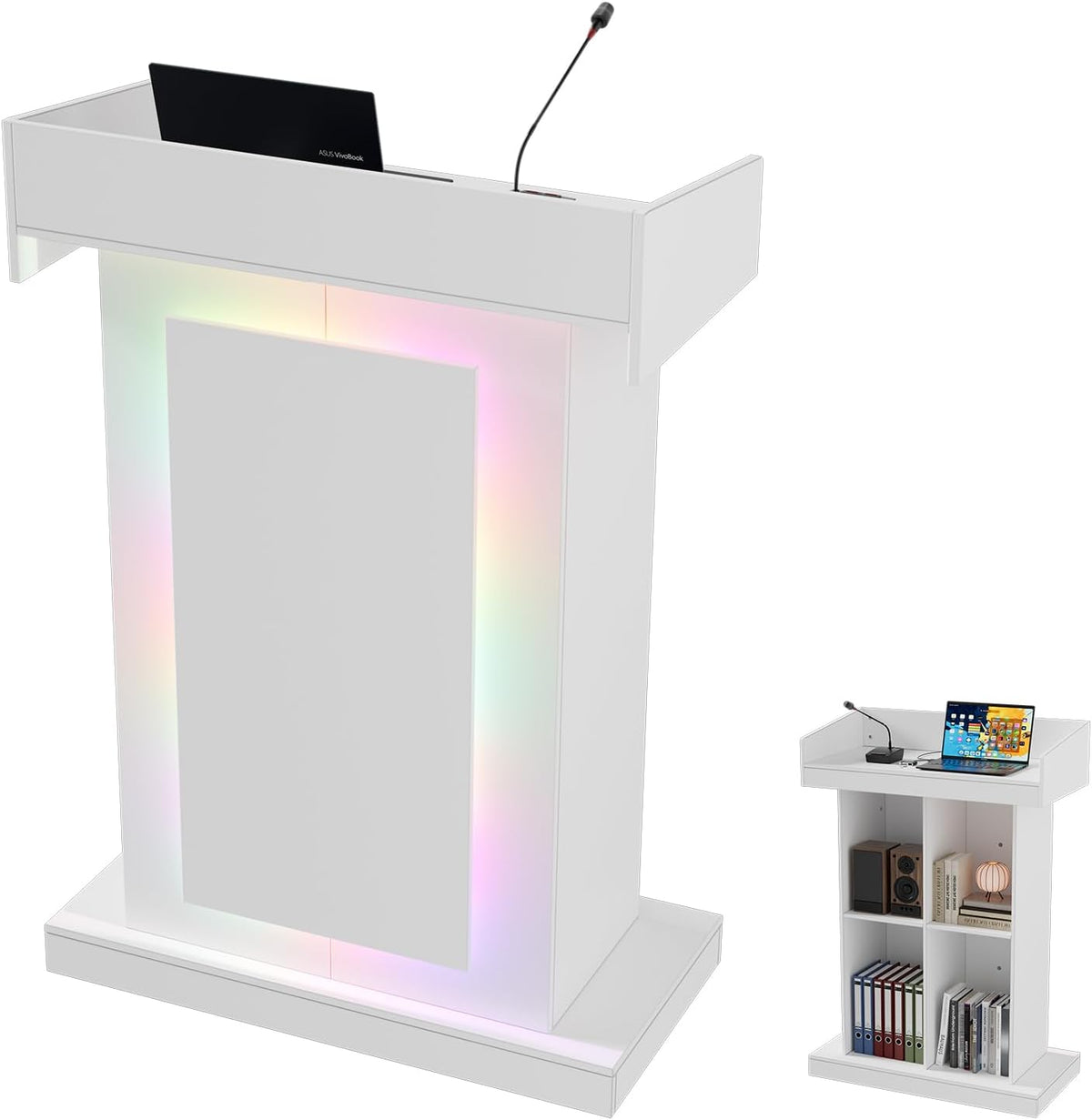 Scrivania MSFE, con illuminazione LED, 116,5 × 80 × 40 cm, legno, per ufficio