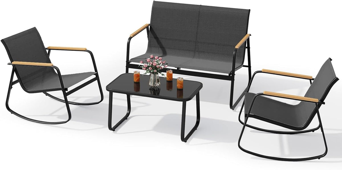 Set di mobili da giardino Xbro, 4 posti, 2 poltrone, acciaio, tessuto, per giardino e terrazzo