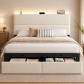 Struttura letto UHTN, Beige, queen size, velluto, con contenitore, per camera da letto