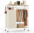 Armadio guardaroba HOKEEPER, con ruote, 101 × 33,5 × 110,6 cm, 5 cassetti, Beige, acciaio, per camera da letto