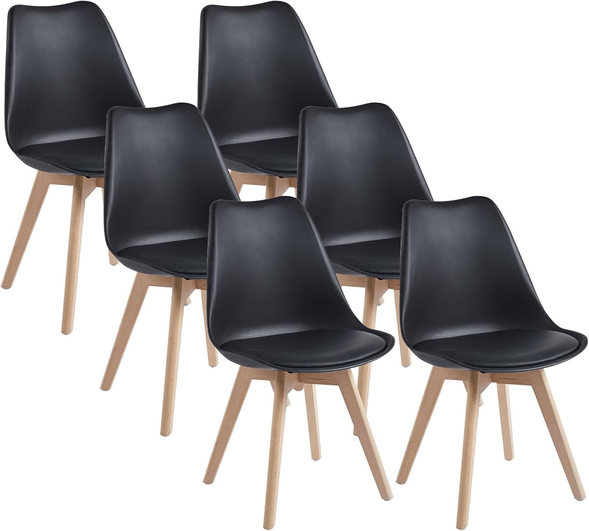 DEWINNER Set di sedie da pranzo, 6 sedie, Nero, legno, ergonomico, per sala da pranzo e cucina
