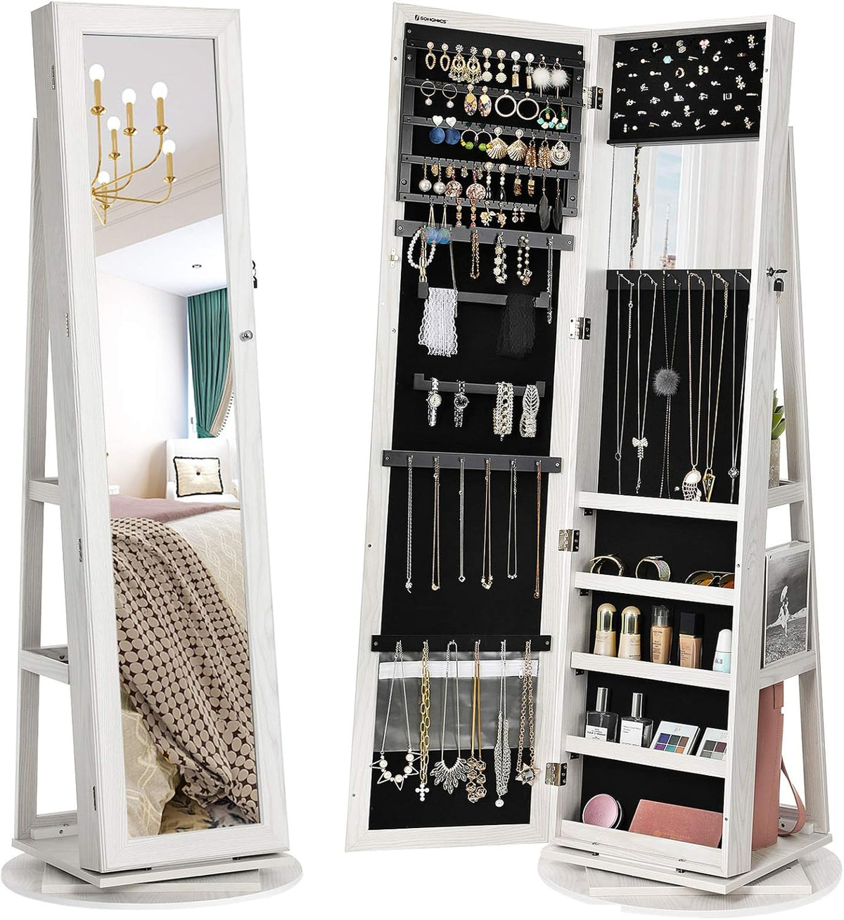 SONGMICS Armadio portagioie, JBC62W, 26 × 144 cm, Bianco/Grigio chiaro