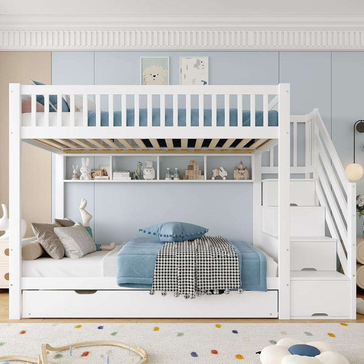 Letto a castello Idemon, 90 × 200 cm, Bianco, legno, materasso non incluso, per camera da letto