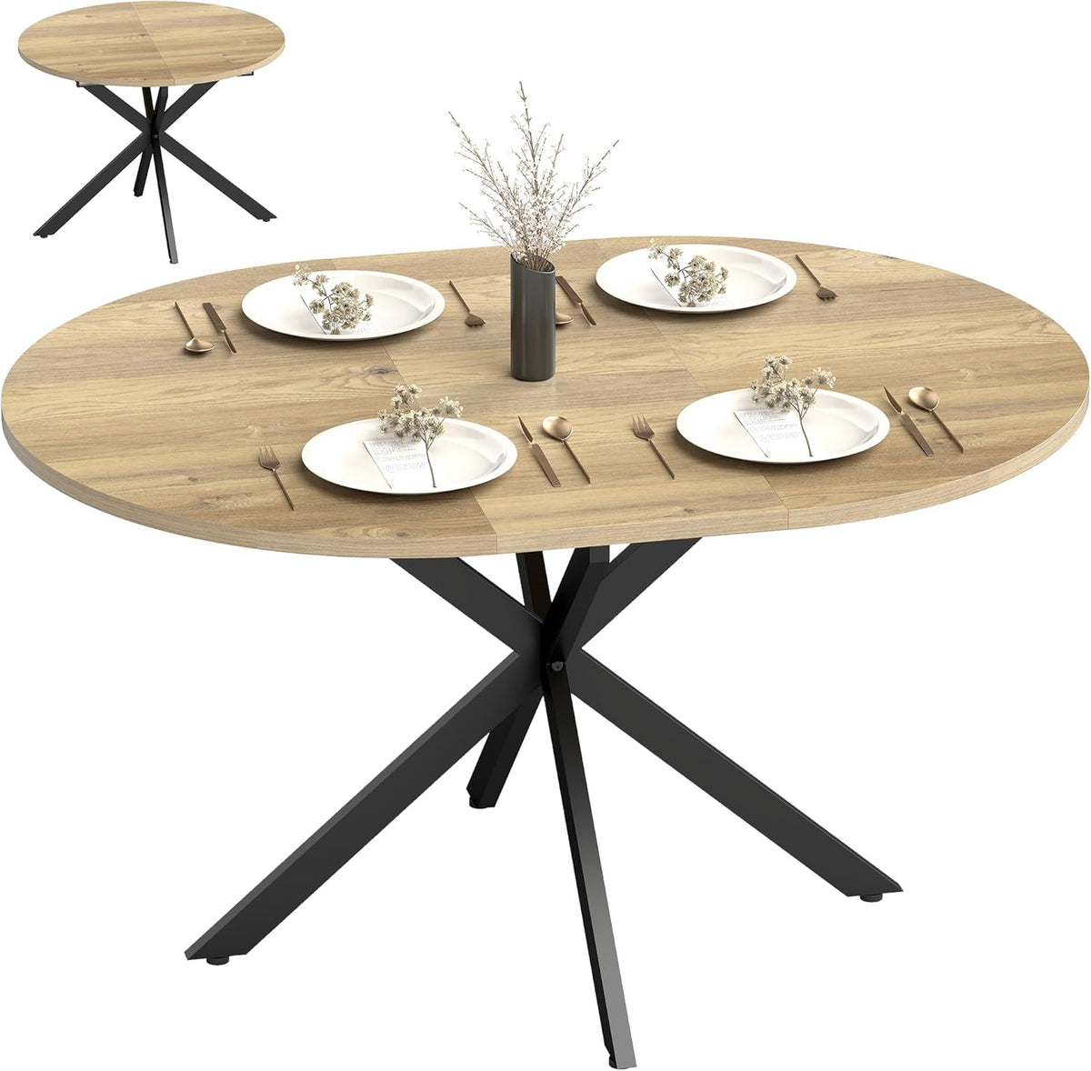 HOMCOM Tavolo da pranzo, allungabile, 135 cm, Naturale, legno, per sala da pranzo e cucina