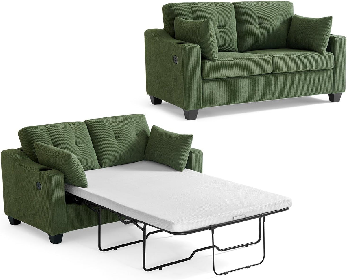 Divano letto CHIC HOUSE, Verde, legno massello, con funzione letto, per soggiorno