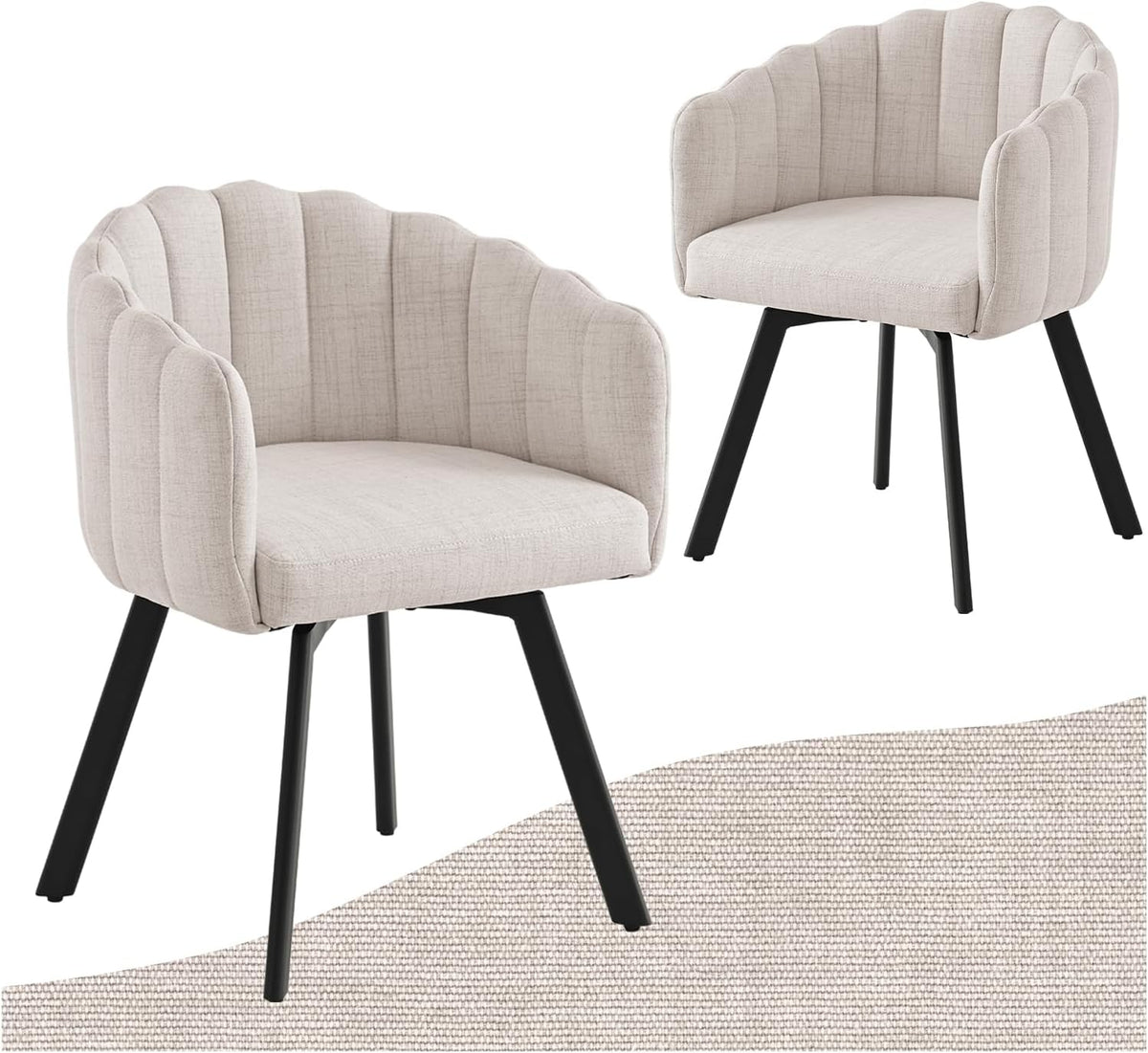 Set di sedie da pranzo SDXYSTCE, Nero/Beige, 2 sedie, tessuto, per sala da pranzo e cucina