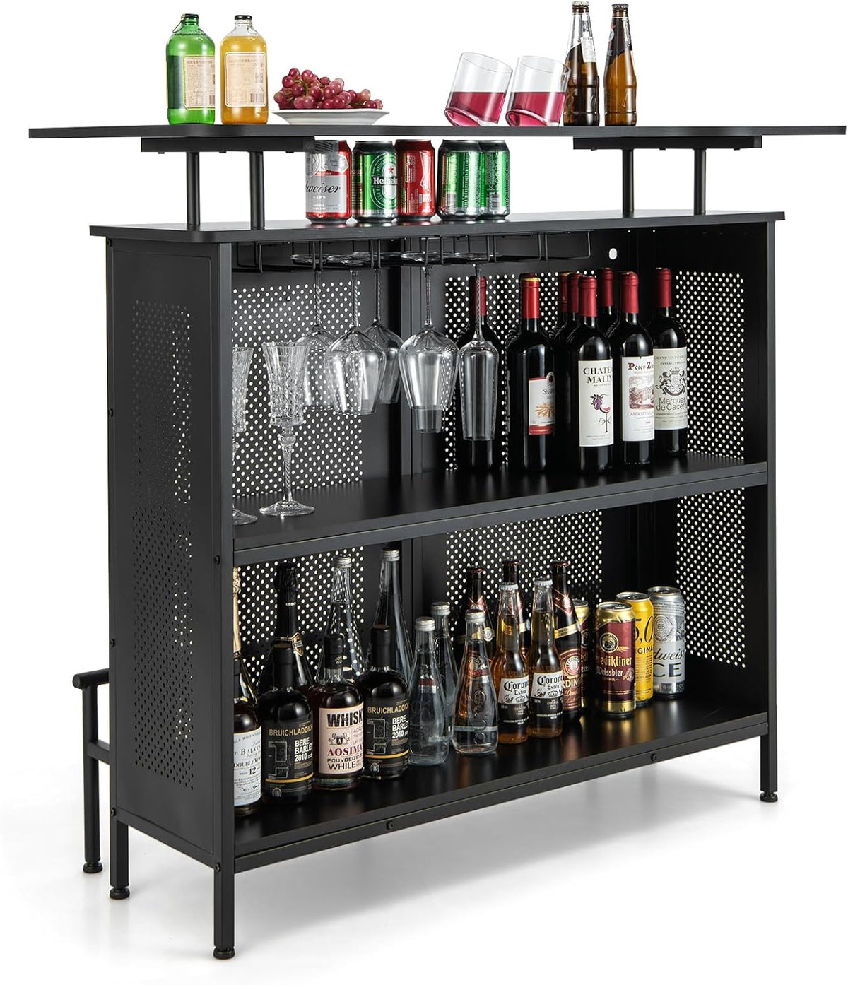 COSTWAY Tavolo da bar, 120 × 50 × 106,5 cm, metallo, per sala da pranzo e cucina