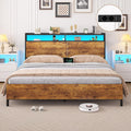 Brinlawb Struttura letto, matrimoniale, 160 × 200 cm, Marrone, metallo, con illuminazione LED, con porta USB, per camera da letto