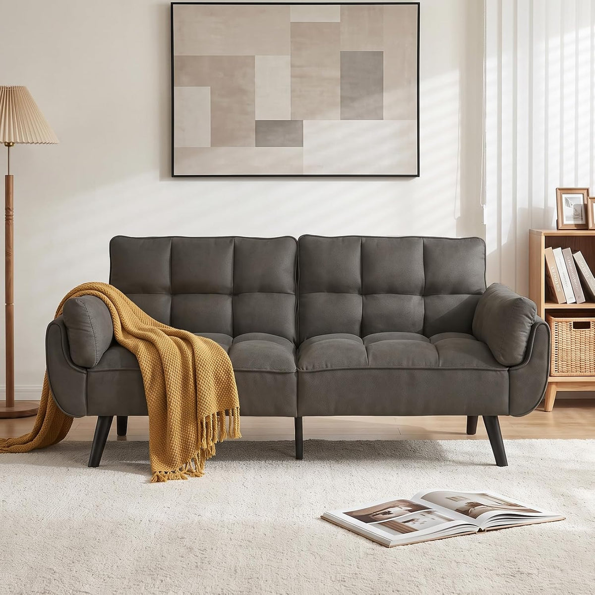 Divano JIEXI, 2 posti, 191 cm, legno massello, tessuto, con cuscini, per soggiorno
