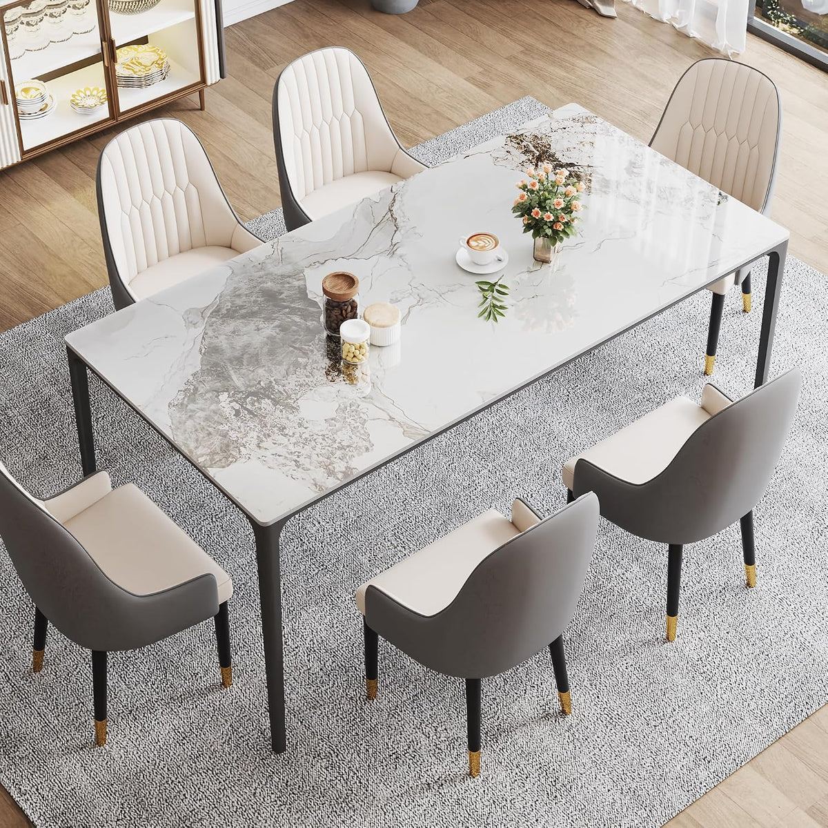 SSTBLEV Tavolo da pranzo, 160 × 81,3 × 73,7 cm, Bianco, metallo, per sala da pranzo e cucina