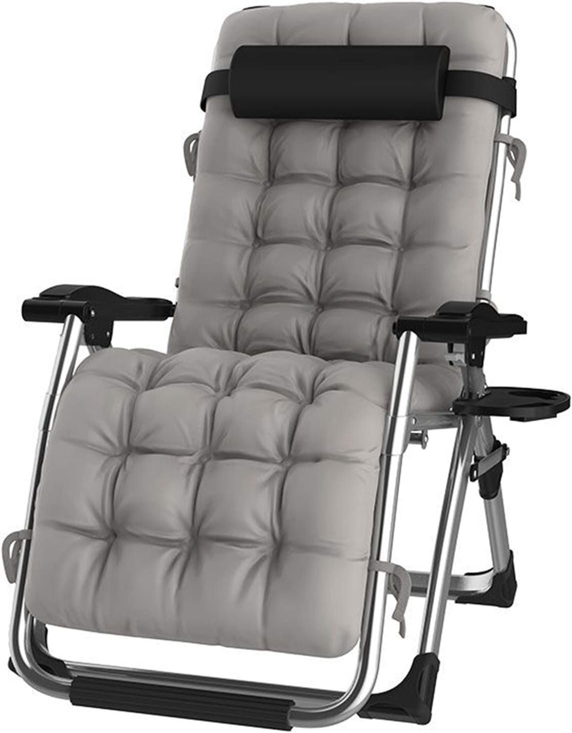 Poltrona reclinabile DQCHAIR, Argento, 75 × 72 × 80 cm, 72 × 98 × 15 cm, acciaio, con cuscini, allungabile, per giardino e terrazzo