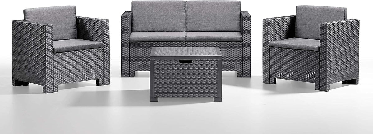 Set di mobili da giardino BICA, 279 X 155 X 64 cm, Antracite, 2 poltrone, rattan, per giardino e terrazzo