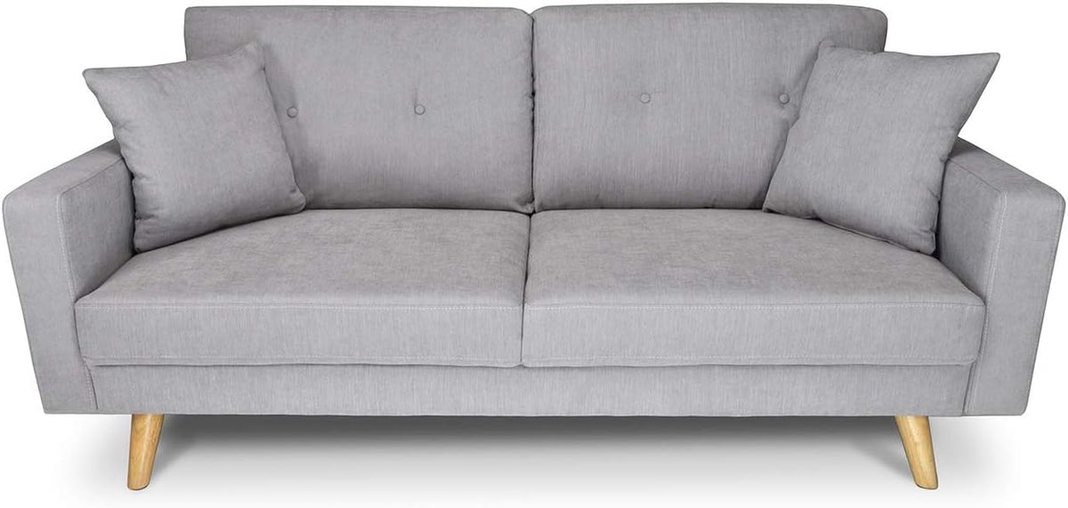 Divano SAMIRA, Cloe, 156 × 54 cm, Grigio, 3 posti, legno, tessuto, per soggiorno