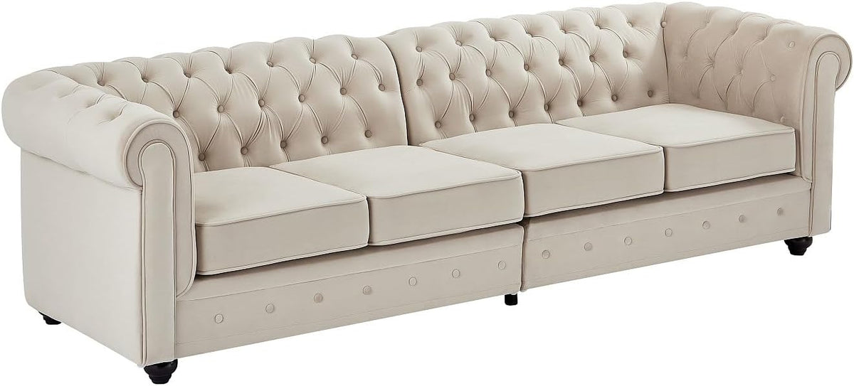 Vente-unique Divano, 4 posti, 256 × 87 × 72 cm, Beige, velluto, per soggiorno