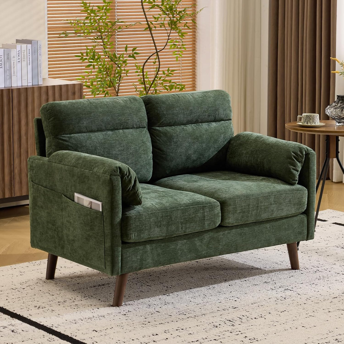 Bonnlo Divano, 2 posti, 125 cm, Verde, lino, tessuto, con braccioli, per soggiorno