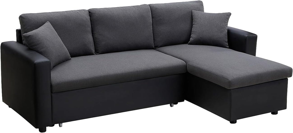 Vente-unique Divano angolare, 223 × 148 × 84 cm, Antracite/Nero, tessuto, allungabile, per soggiorno