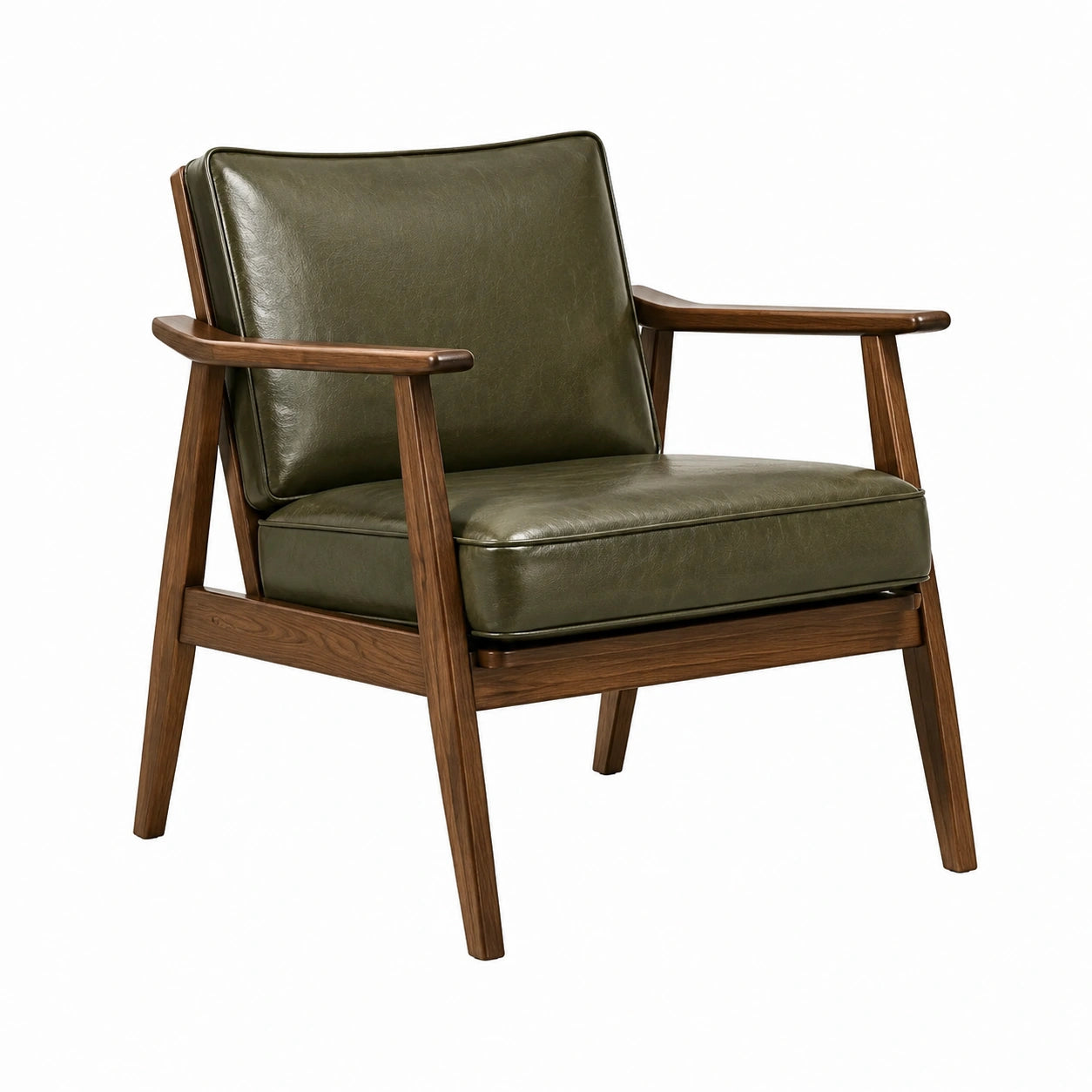 Poltrona in legno con rivestimento in pelle sintetica verde