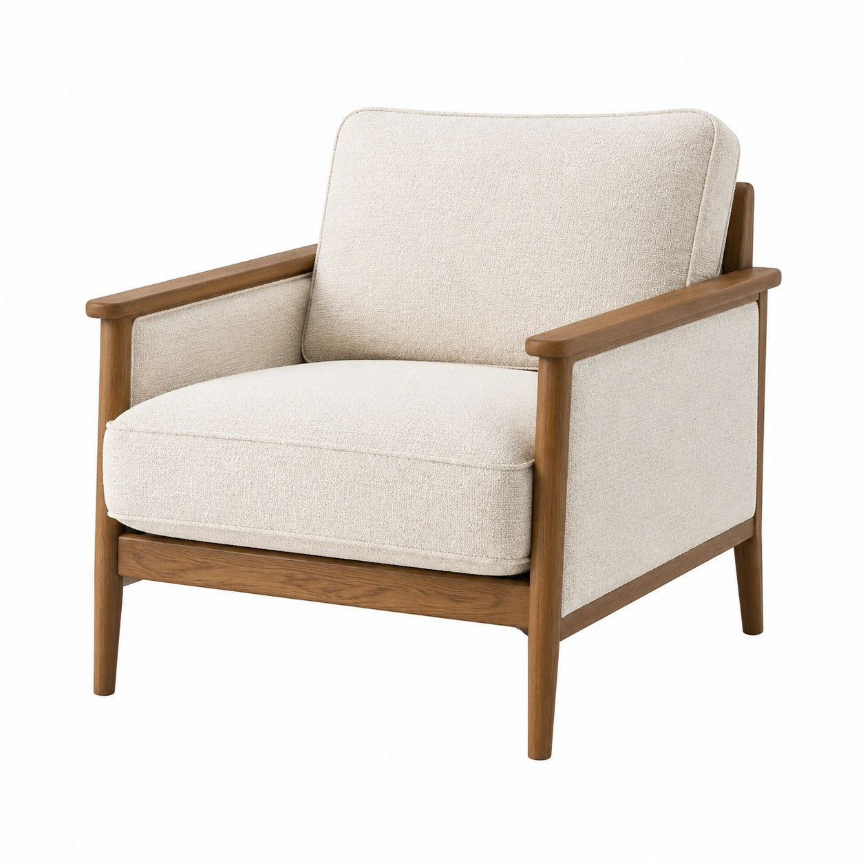 Poltrona in Tessuto Beige con Struttura in Legno