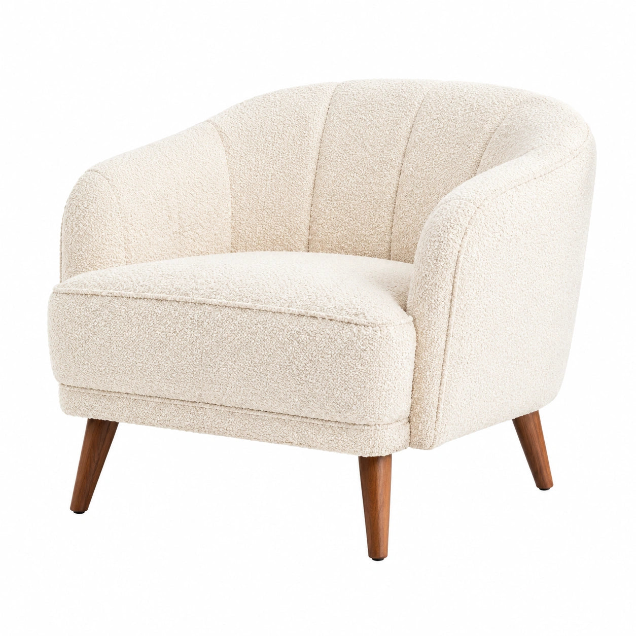 Poltrona in Bouclè Crema con Gambe in Legno Massello