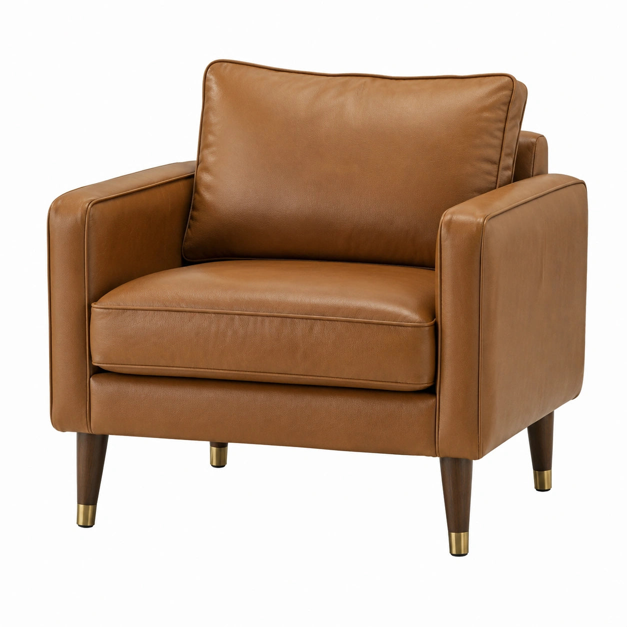 Poltrona in Pelle con Gambe in Legno