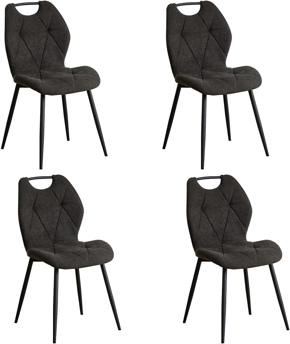 GrandCA HOME Set di sedie da pranzo, 4 sedie, Nero, metallo, tessuto, per sala da pranzo e cucina
