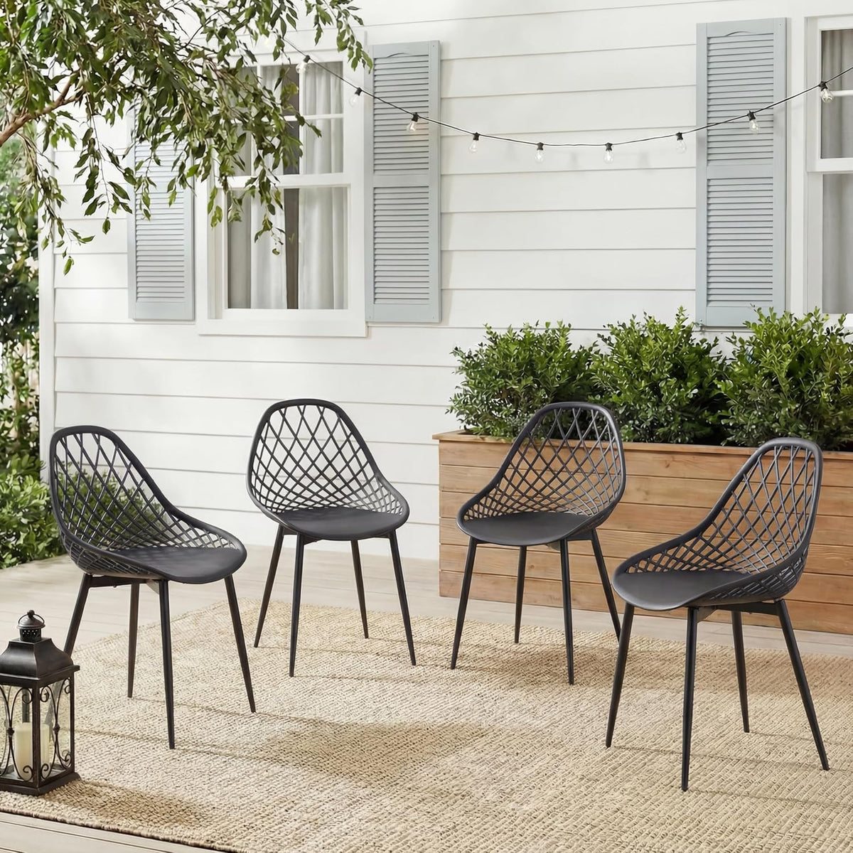 Set di sedie da pranzo buybyroom, 4 sedie, Nero, metallo, plastica, per giardino e terrazzo