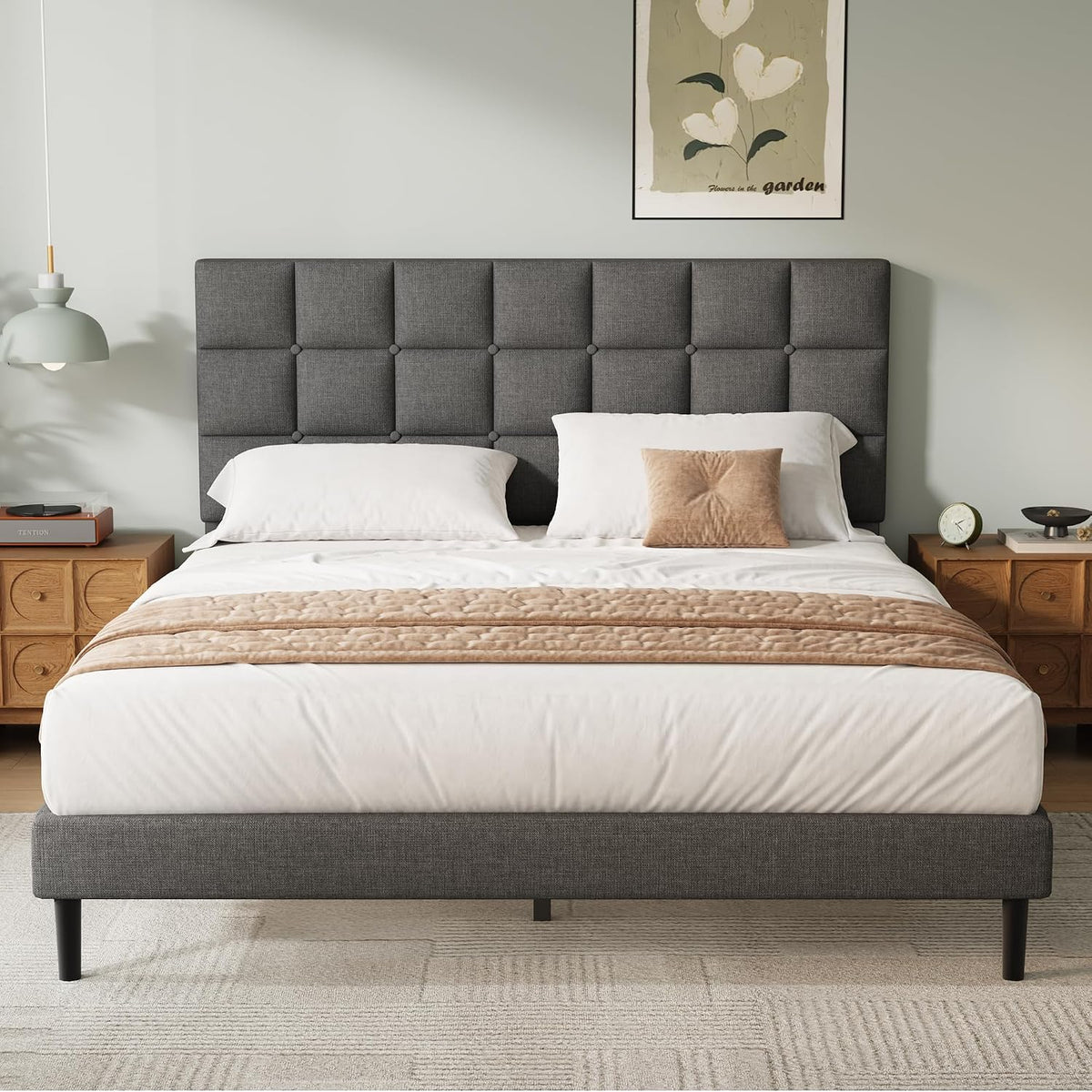 Struttura letto Yocreat, piccola, matrimoniale, con contenitore, con rete a doghe, imbottito, legno, con testiera, per camera da letto