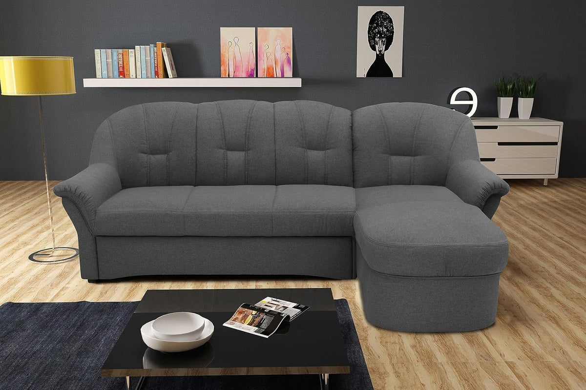 Divano angolare DOMO. collection, 233 × 142 × 84 cm, Grigio, imbottito, tessuto, per soggiorno
