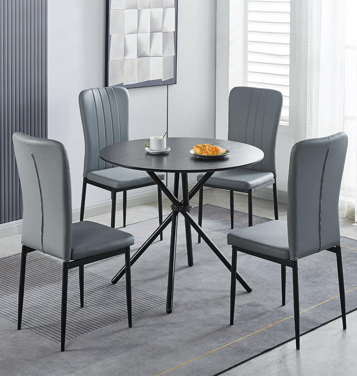 Hallowood Furniture Set da pranzo, Nero/Grigio chiaro, legno, similpelle, per ufficio